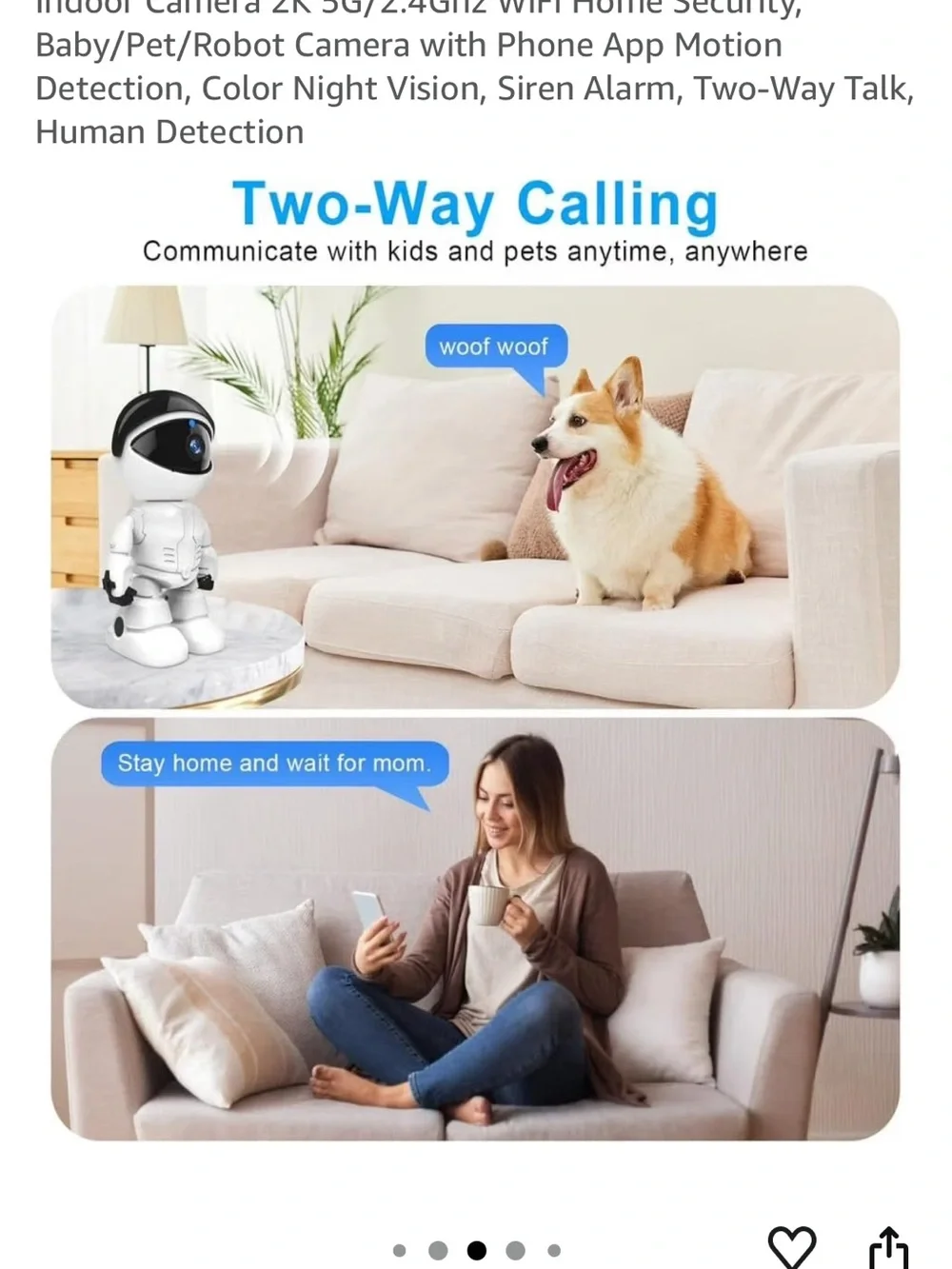 Silver Robot Indoor Wi‑Fi Security Camera - 2K PTZ